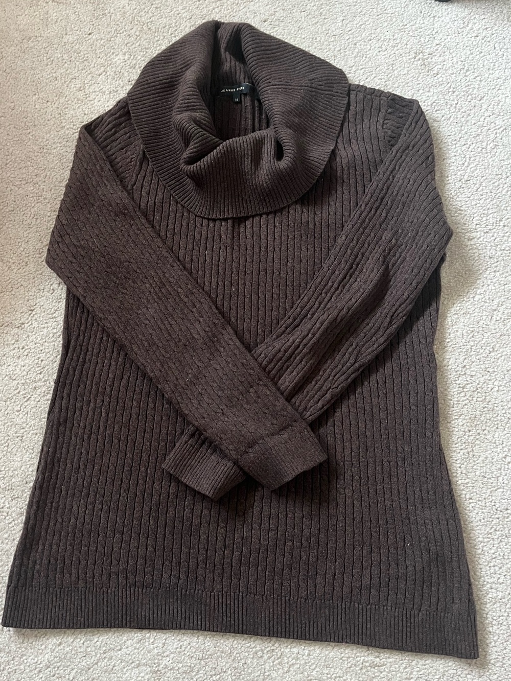 Jeanne Pierre Dark Brown Cable Knit Cowl Neck Sweater